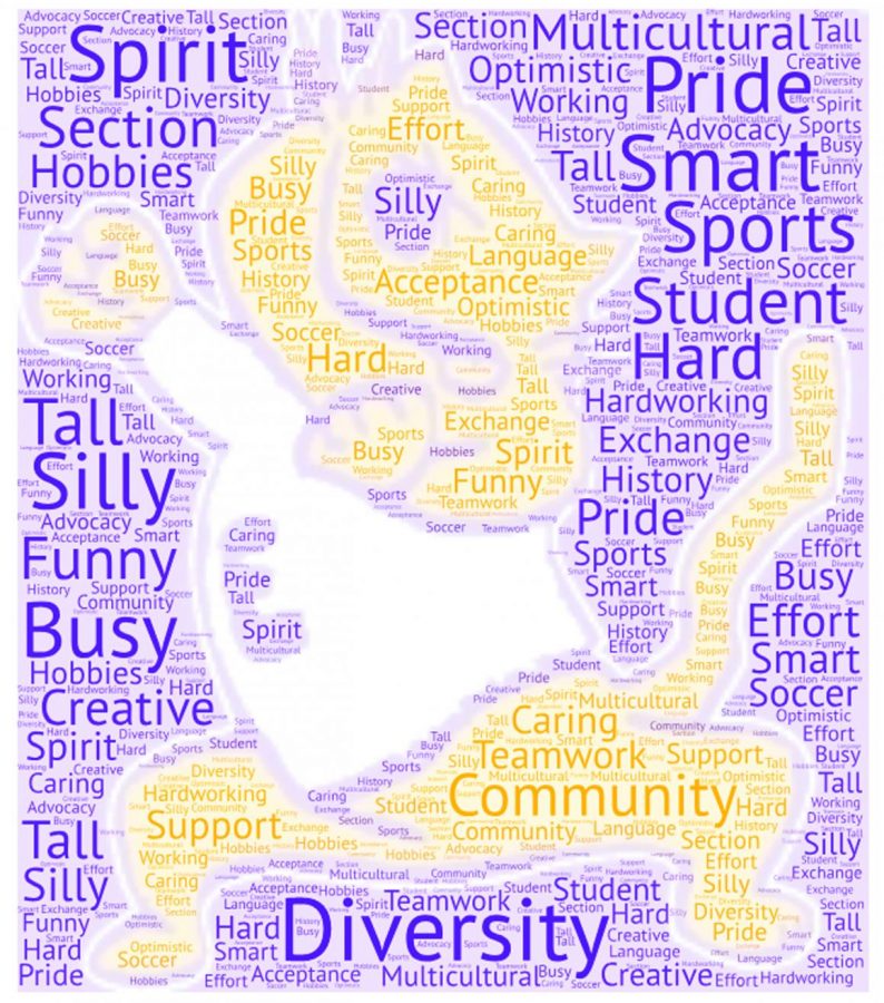 A wordle made after asking the sophomore class, What is Easts greatest strengths and What makes you unique. The background is Easts