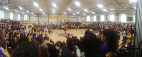 This was my view from the 2019 Eastside pep rally. Were showing our school pride and yelling our guts out.